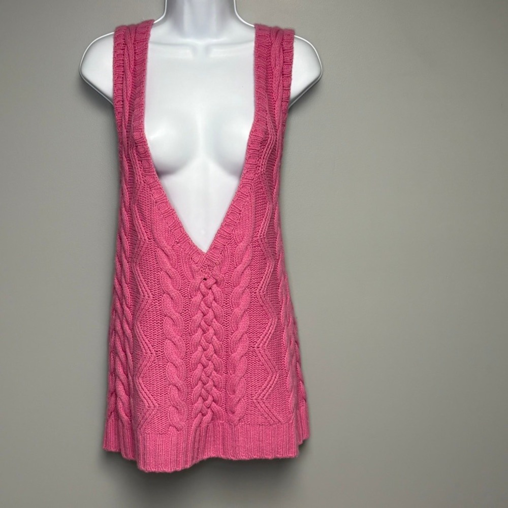 Autumn Cashmere Pink Barbie Preppy Cable Knit Wool Blend Sweater Vest Womens S
